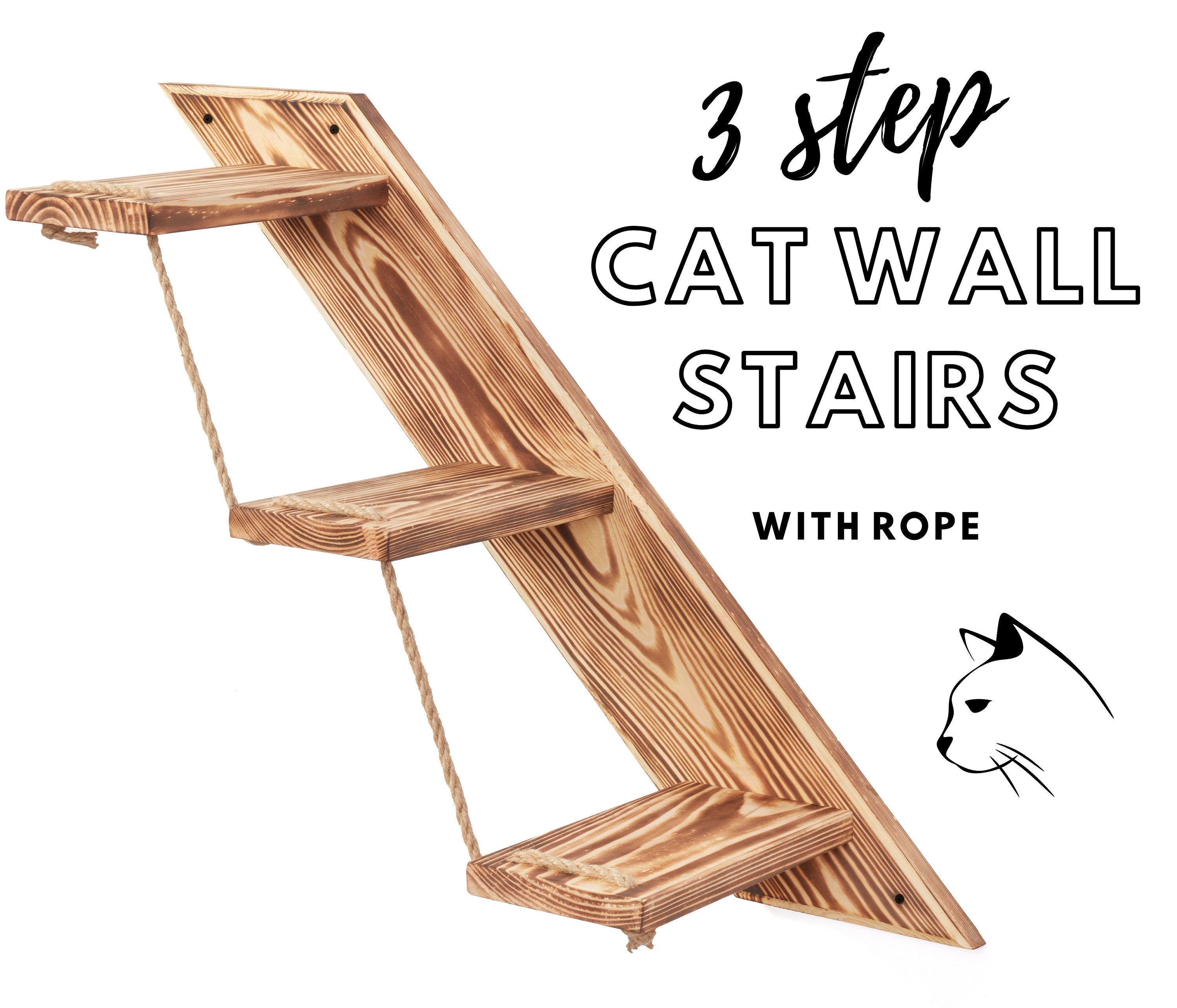 Cat Floating Wall Stairs With 3 Steps Stair Direction Lead Up Left | Wooden Cat Climbing Steps | Cat Wall Furniture