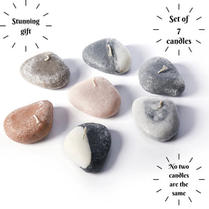 Set of 7 Pebble Beach Stone Candles - Unique Gift For Nature And Candle Lovers - Grey Unscented | Handmade Candles  