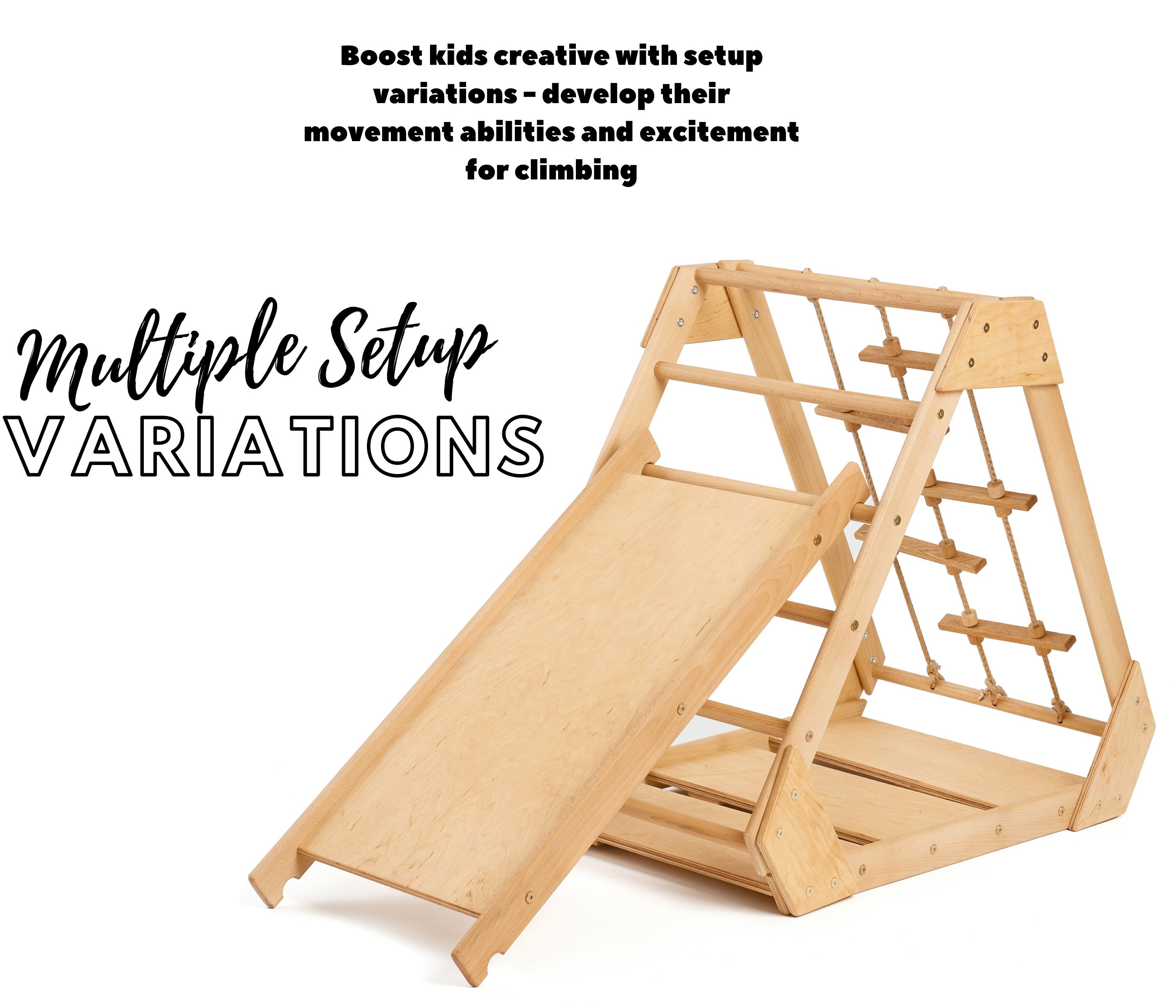 Wooden Montessori Climbing Pikler Triangle Frame Ladder With Sliding Board